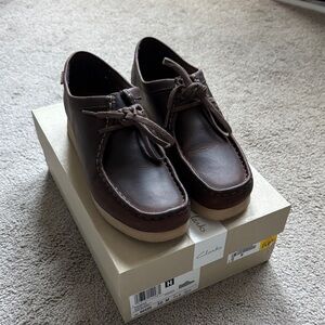 Clarks Brown Leather Wallabee Wedge Lace-Up Shoes